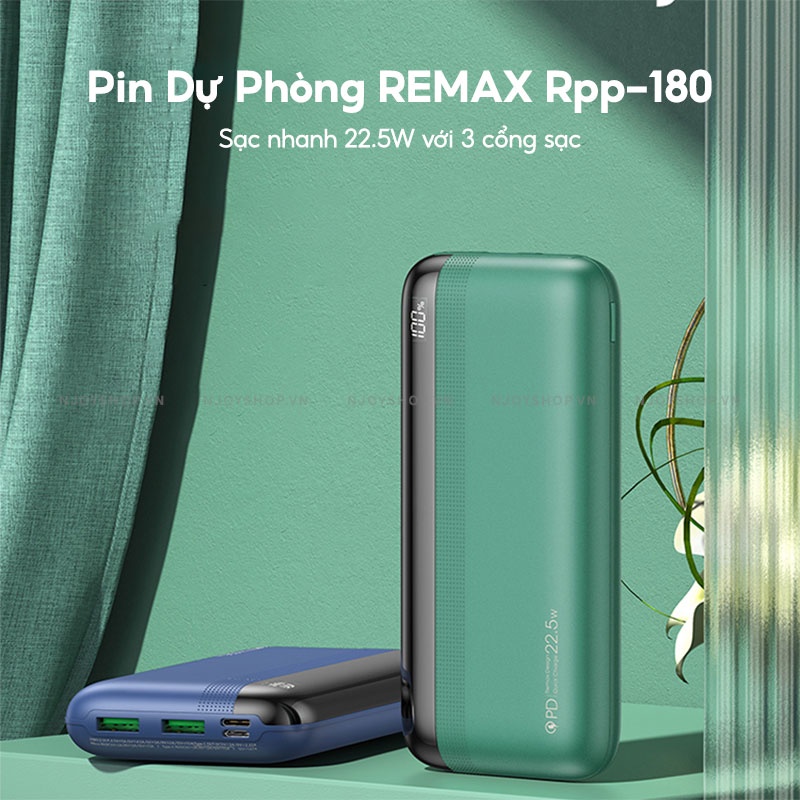 Sạc Dự Phòng 4 Cổng Sạc REMAX RPP-180 20000mAh Sạc Nhanh PD + QC 22.5W Đèn Led Báo Pin Cho iPhone Samsung Xiaomi Oppo