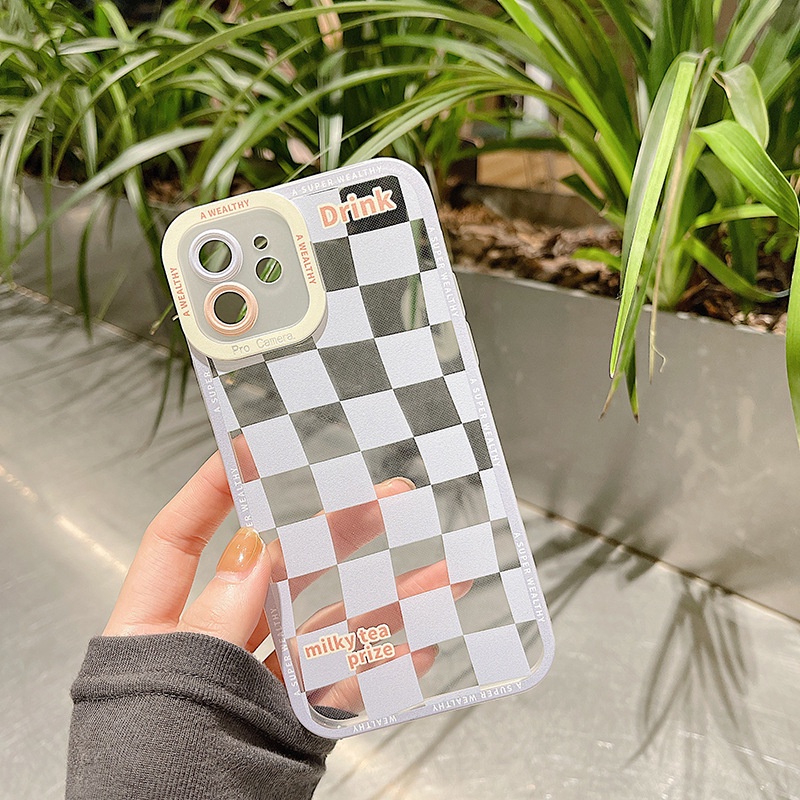 Ốp lưng iphone ốp Điện Thoại Họa Tiết Kẻ Ô Màu Xanh Dương Kèm Giá Đỡ Cho iPhone 14 13 12 11 PROMAX XS XR XSMAX SE202