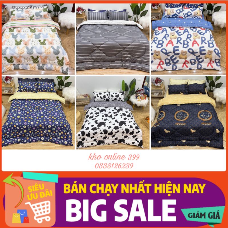 [RẺ VÔ ĐỊCH] set (bộ) chăn ga gối nệm chăn phao trần poly cotton kích thước m6, m8, 2mx2m2, ga trải giường, vỏ gối