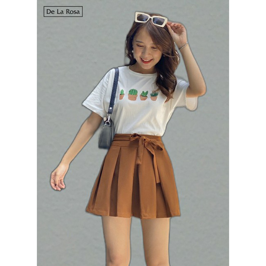 [Mã WABRLOW5 giảm 15% đơn 300K] Chân váy nâu xếp ly thắt nơ eo dễ thương - De La Rosa | BigBuy360 - bigbuy360.vn