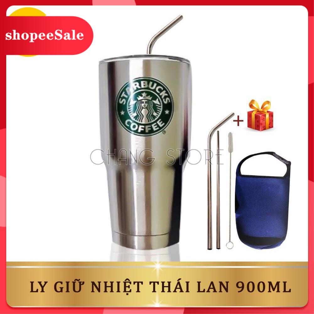 Ly Giữ Nhiệt Thái Lan 900ml Chống Trào, Bình Giữ Nhiệt Chống Va Đập + Túi Đựng Và Bộ Ống Hút ( Màu B