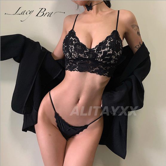 Bộ Bralette Ren Sexy Đệm Mỏng Phối Quần Lót Dây Mảnh Gợi Cảm Lacy Bra - B06