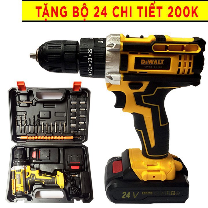 Khoan DEWALT 26v kèm Bộ Dụng Cụ 24 Chi Tiết - CÓ BÚA - Tặng mũi khoan