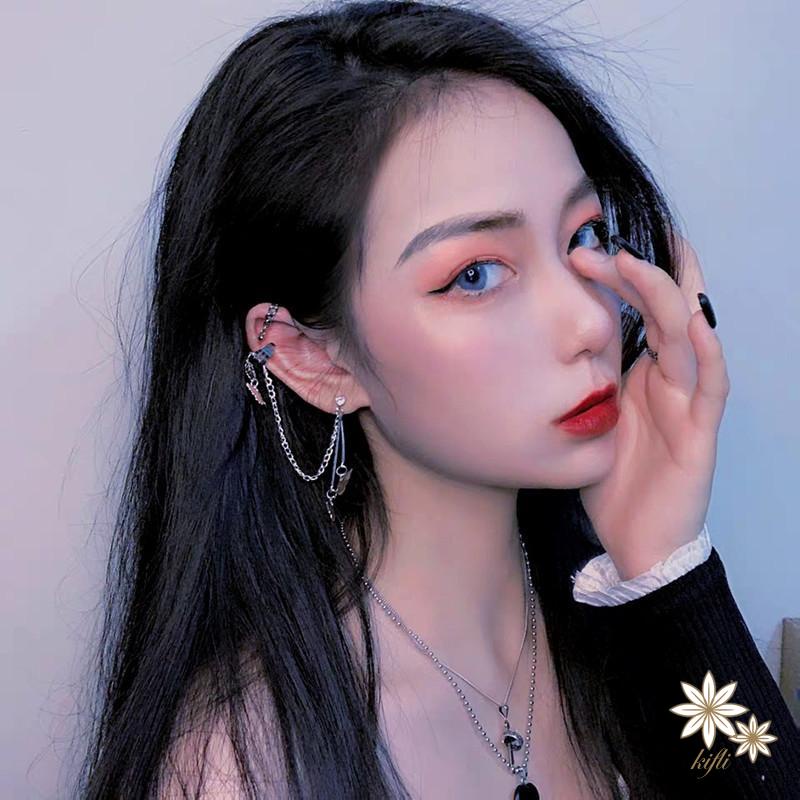 🌸Khuyên kẹp tai thiết kế hình cánh bướm/ nơ/ ngôi sao kiểu chuỗi dài phối tua đính pha lê thanh lịch thời trang cho nữ