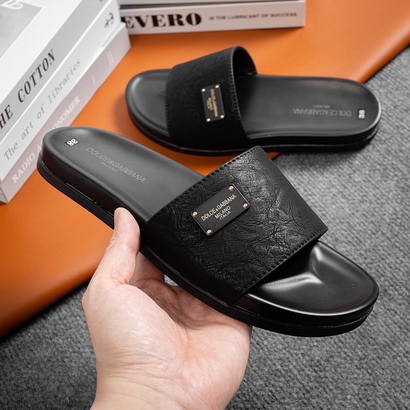 Dép Quai ngang nam Nữ Docle &Gabbana da bò, màu đen