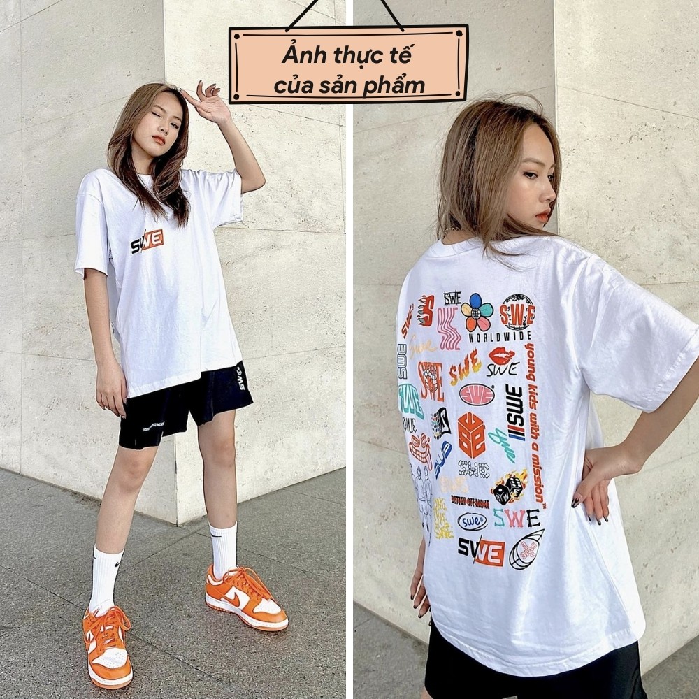 Áo thun tay lỡ SWE form rộng Unisex nam nữ phong cách 2022 Ulzzang - AT06