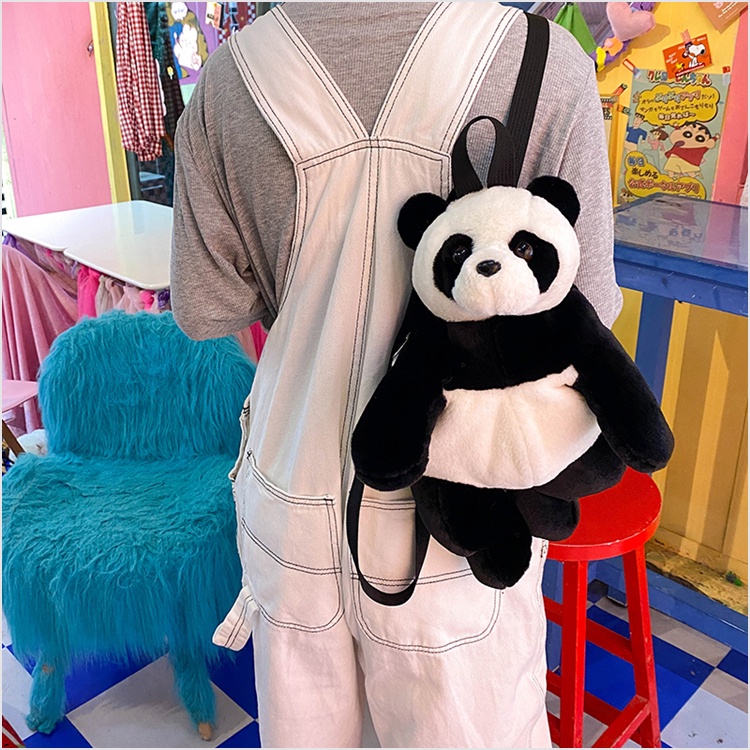 Mới Ba Lô Hình Gấu Trúc Phối Lông Mềm Đáng Yêu