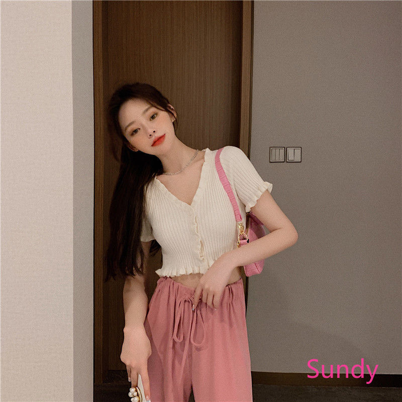 Áo cardigan tay ngắn màu hồng nữ tính xinh xắn