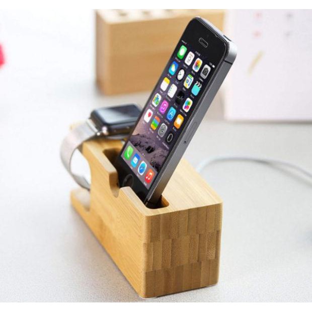 Dock sạc để bàn bằng gỗ tre dùng cho Iphone apple watch