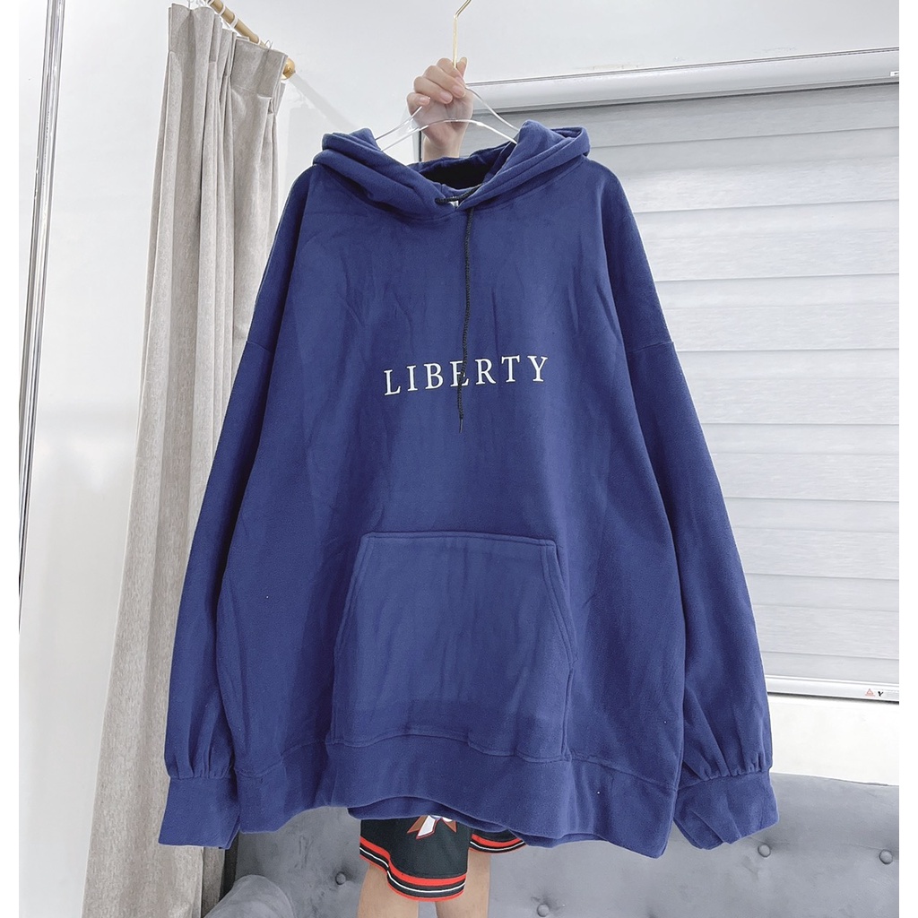 Áo Khoác Hoodie Xanh Iiberty Form To Nam Nữ Unisex Mũ 2 Lớp This Dáng Rộng Tay Bồng