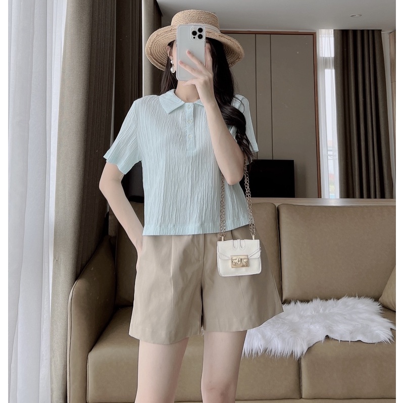 Áo thun cổ trụ chất vải dập sợi ly nổi vintage