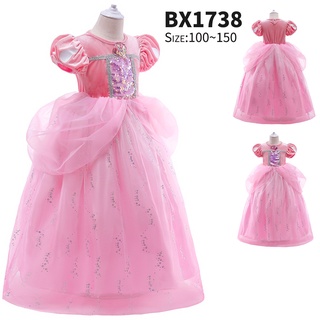 DISNEY Đầm Hóa Trang Công Chúa Elsa Màu Hồng Cho Bé Gái Từ 2-10 Tuổi