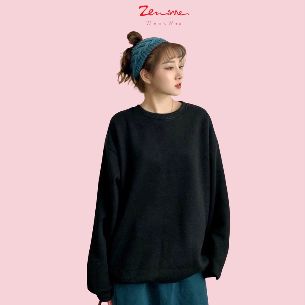 [MUA 2 GIẢM 50%] Áo Sweater Nữ Zen Me Nỉ Da Cá Unisex Oversize - Sweater Nữ Màu Trơn Dễ Phối Đồ, ZenMe