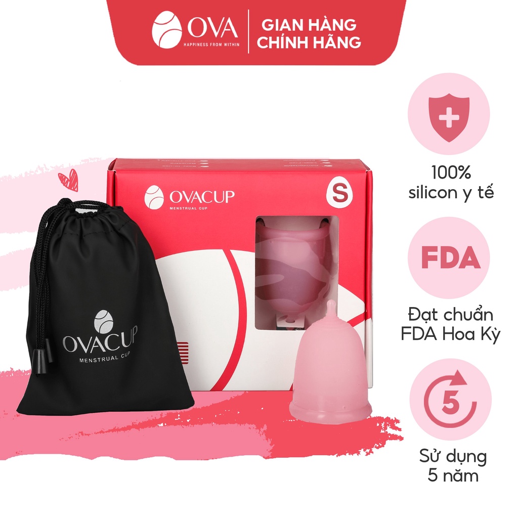 Cốc nguyệt san Ovacup nhập khẩu chính hãng Made In USA 100% Silicone y tế siêu mềm, đạt tiêu chuẩn FDA Hoa Kỳ 2 size