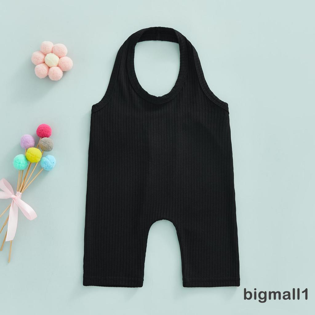 BIGMALL-6months-5years Baby Girls Black Jumpsuit, Halterneck Backless Solid Slim Fit Short Bodysuit for Party