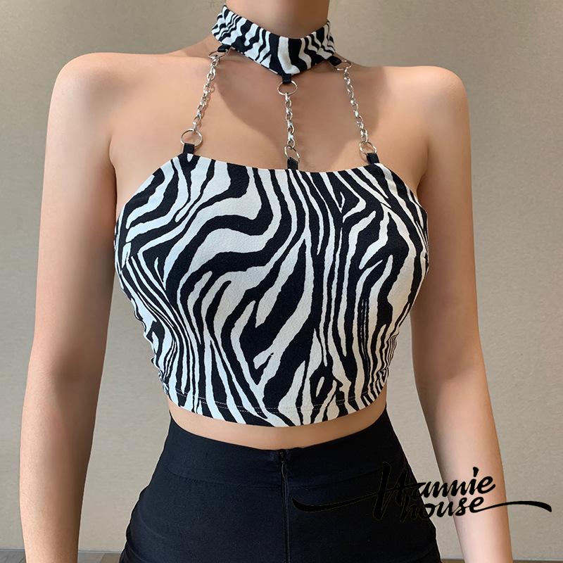 ❥Only➢Women Zebra Print Chains Hanging Neck Backless Tube Tops | BigBuy360 - bigbuy360.vn