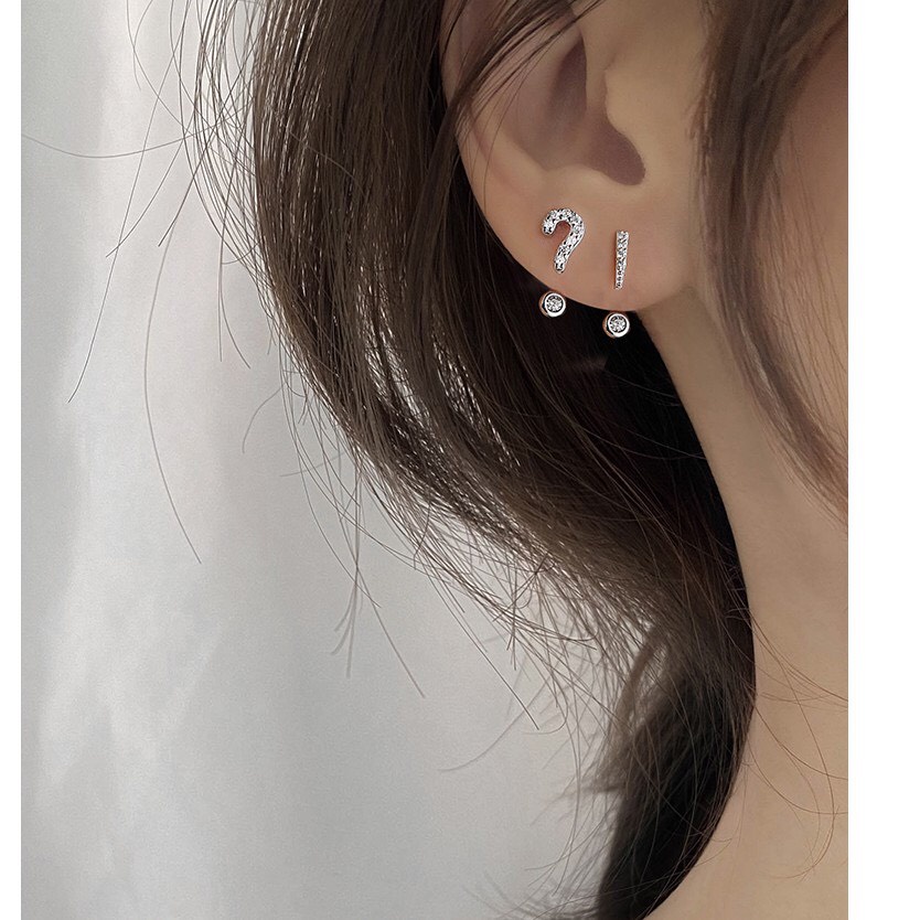 Bông tai nữ bạc ta dấu hỏi chấm đính đá độc lạ - Kho sỉ bạc Nhất Linh