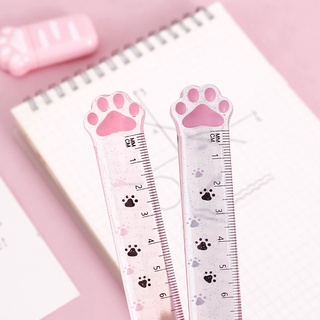 Thước nhựa thẳng 15cm trong suốt hình chân mèo phong cách Hàn Quốc