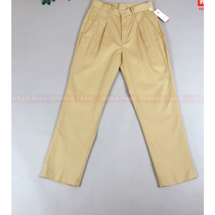 Quần dài nam đồng phục học sinh vàng be sáng cấp 2 - Đồng phục Phương Thảo