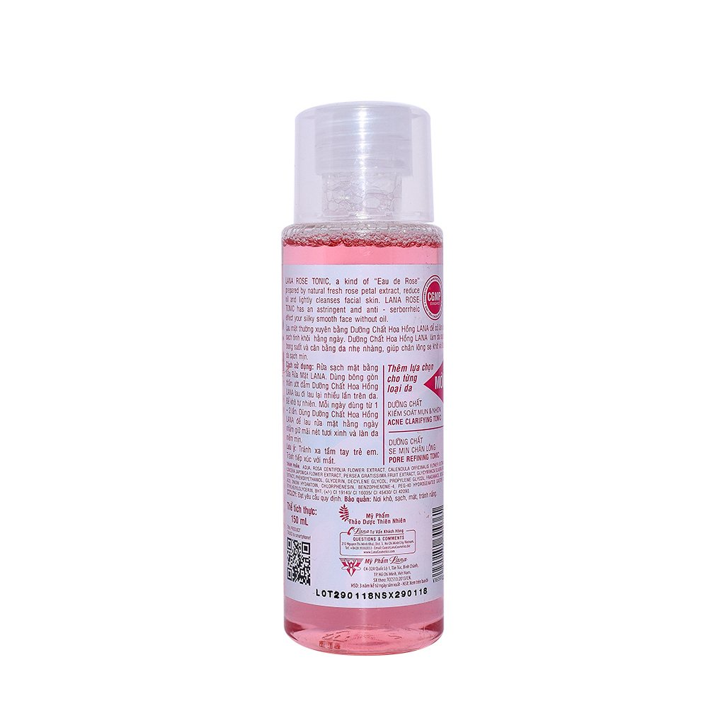 Nước hoa hồng LANA Rose Purifying Tonic - nước cân bằng độ ẩm da Hoa Hồng 150ml - toner dưỡng da