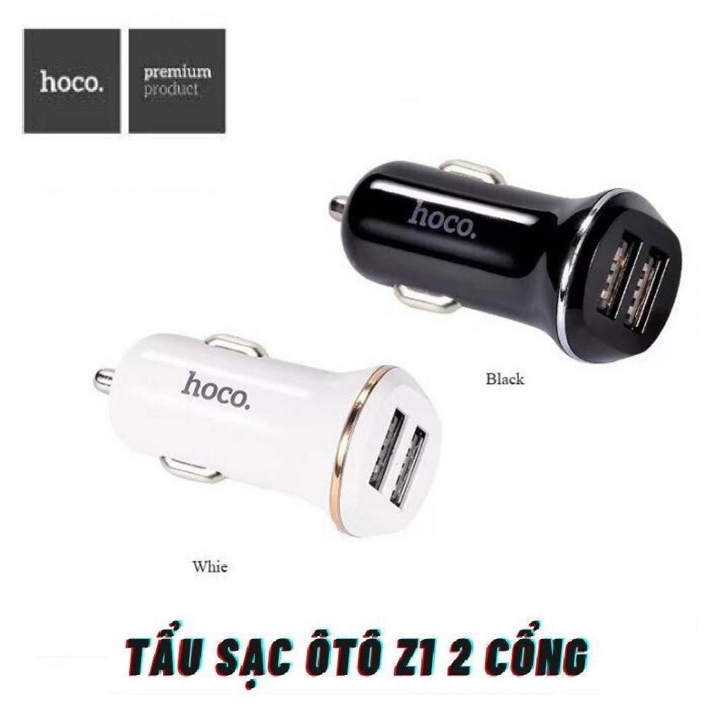 Tẩu Sạc Nhanh ÔTô ✔ Tẩu Sạc Xe Hơi Hoco Z1 2 Cổng 2.1A Chính Hãng