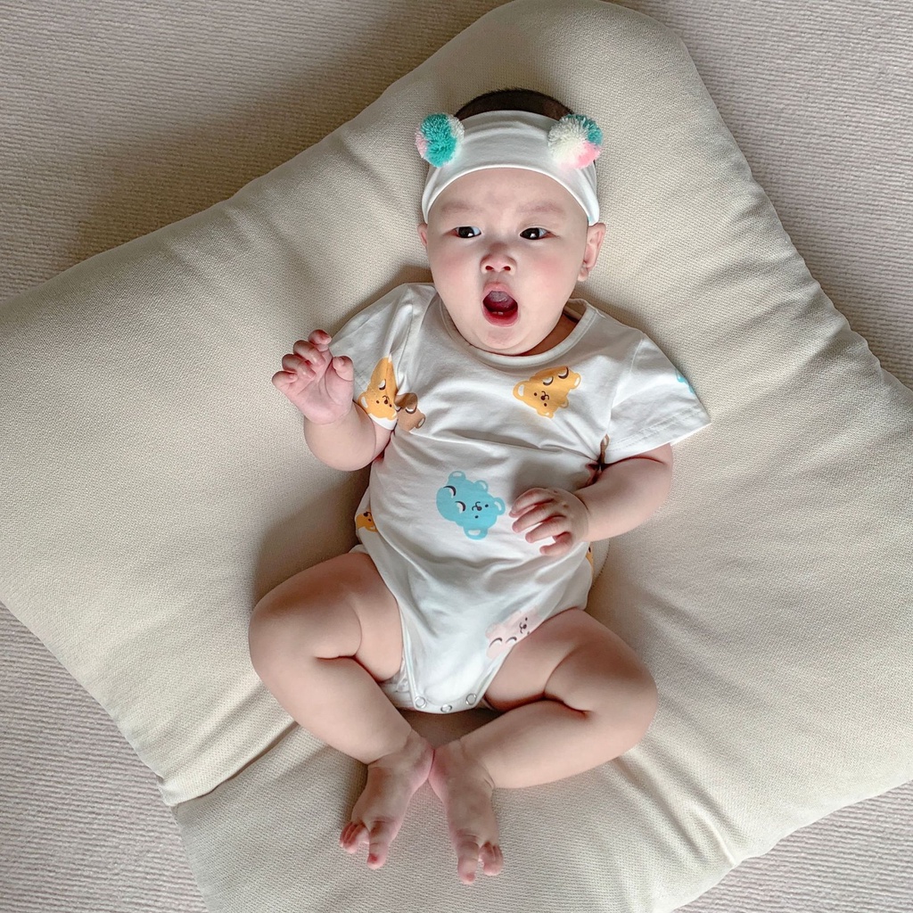 Bộ Áo Liền Quần Vải Cotton Tay Ngắn In Hình Gấu Phong Cách Hàn Quốc Thời Trang Mùa Hè Cho Bé 0-3 Tuổi