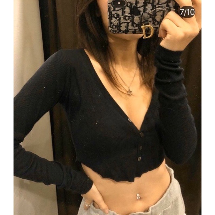 Áo croptop nữ tay dài , from ôm, freesize , thun porip mềm mịn