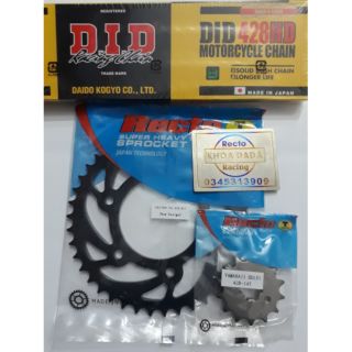 Nhông dĩa Exciter 150 Recto,size zin 14/42 sên did vàng 10 ly