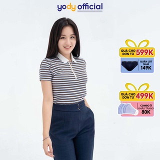 Áo Polo YODY Nữ kẻ ngang có khóa cổ mềm mịn thoáng mát APN3766