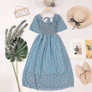 Đầm maxi voan bi, tay loe