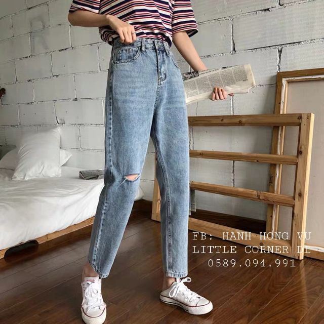 Quần slim baggy jeans rách bên lưng cao ulzzang kèm ảnh thật