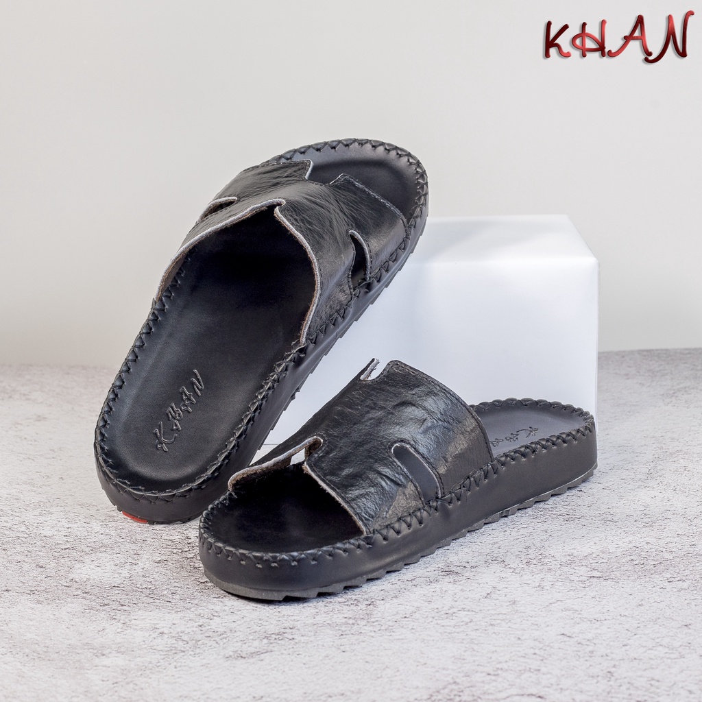 Dép Nam quai ngang , quai ngang da bò chữ H cao cấp Z-02 màu đen