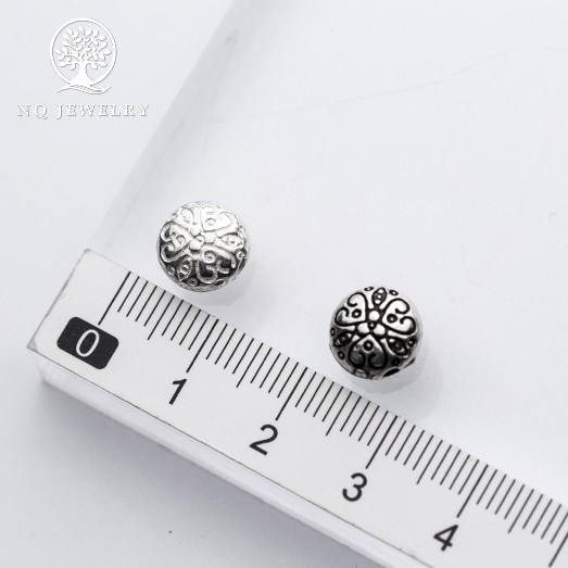 Charm bạc chặn hạt hình tròn dẹp họa tiết hoa văn - NQ Jewelry