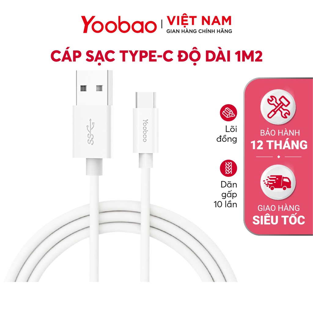 [Mã BMLT35 giảm đến 35K đơn 99K] Cáp sạc và truyền dữ liệu USB Type C dài 1m vỏ nhựa TPE YOOBAO YB-401C Yo_0094 Yo_4221