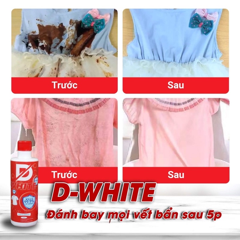 Nước Tẩy Trắng quần áo thế hệ mới D.WHITE - Tẩy mốc quần áo - 100% Chính hãng-Không làm hỏng màu quần áo