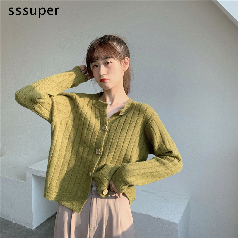 Áo len nữ Cardigan Dệt Kim Tay Dài Màu Trơn Thời Trang Mùa Thu