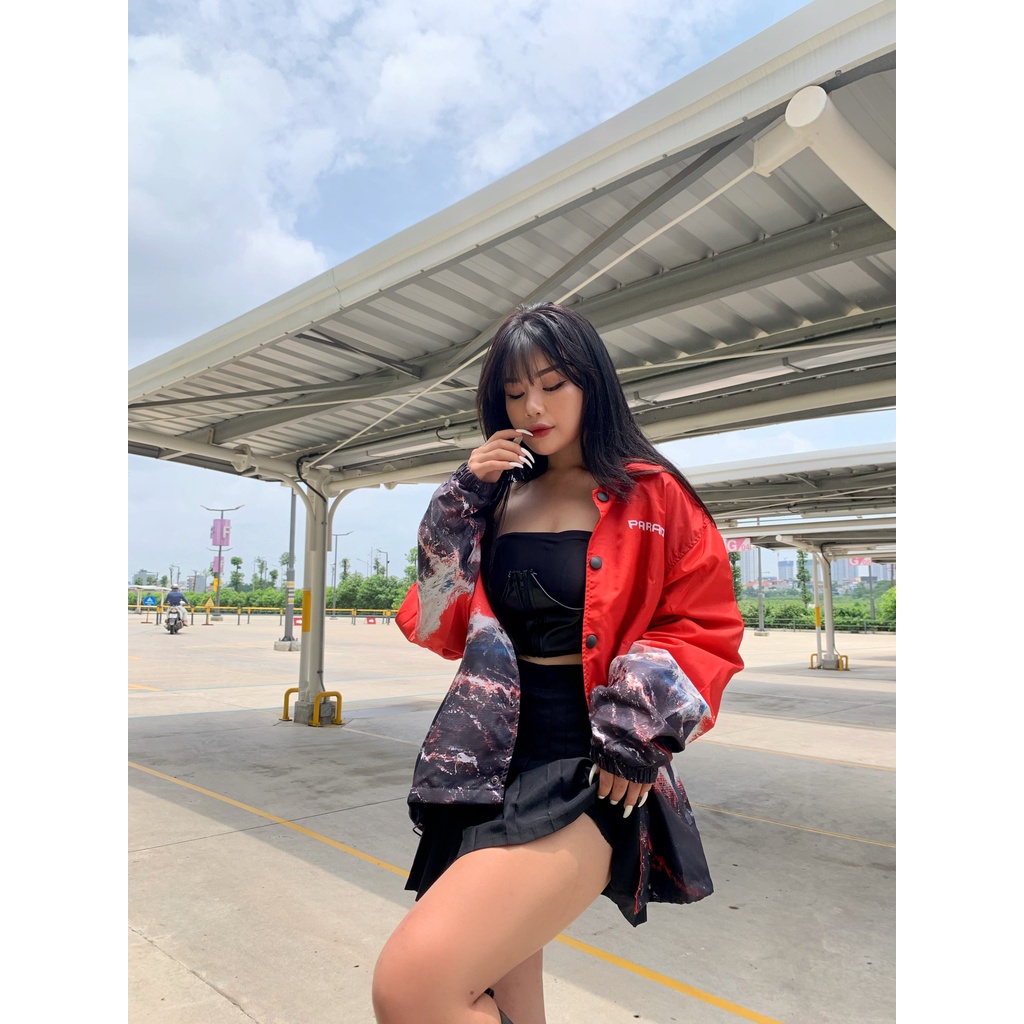 Áo khoác dù 2 lớp Paradox form rộng - Unisex - In hình - RED WAVE OVER-PRINTED JACKET