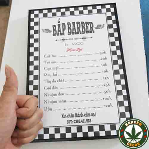 Menu Quán Tóc - BarberShop - Salon Tóc... Thiết Kế Theo Yêu Cầu Có Khung Treo Tường Hoặc Để Bàn