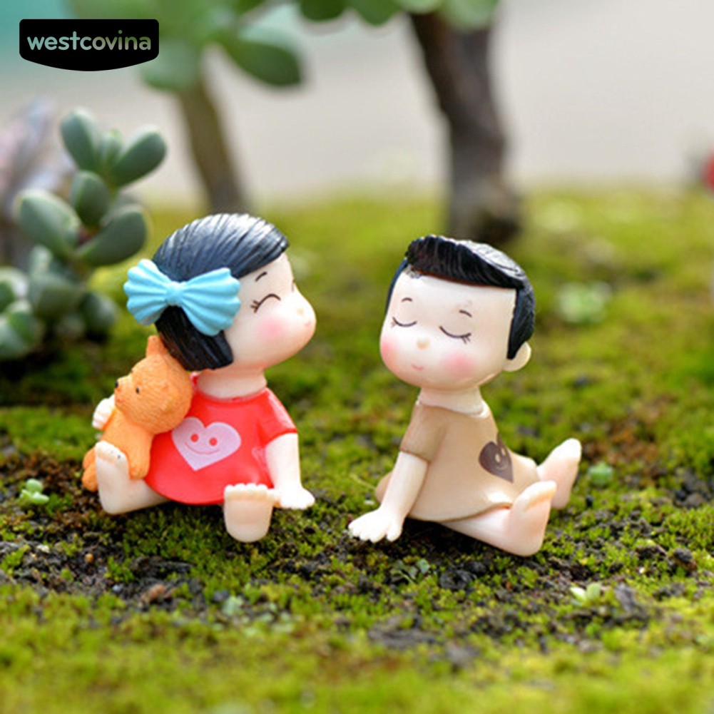 Bộ 2 Tượng Bé Trai Và Bé Gái Mini Trang Trí Tiểu Cảnh