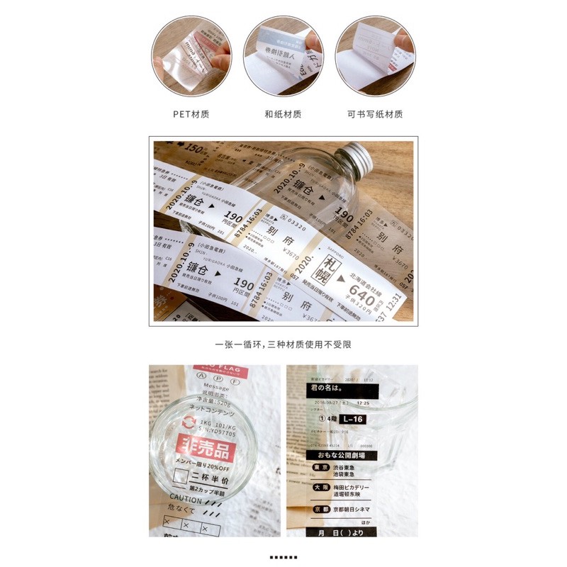 Set 3 tấm hình dán siêu dài chủ đề vé con tem