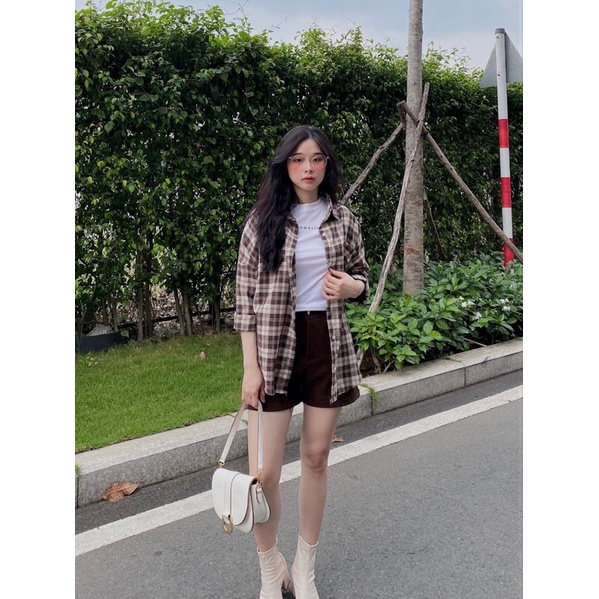 Áo sơ mi kẻ caro tay dài form rộng 76861