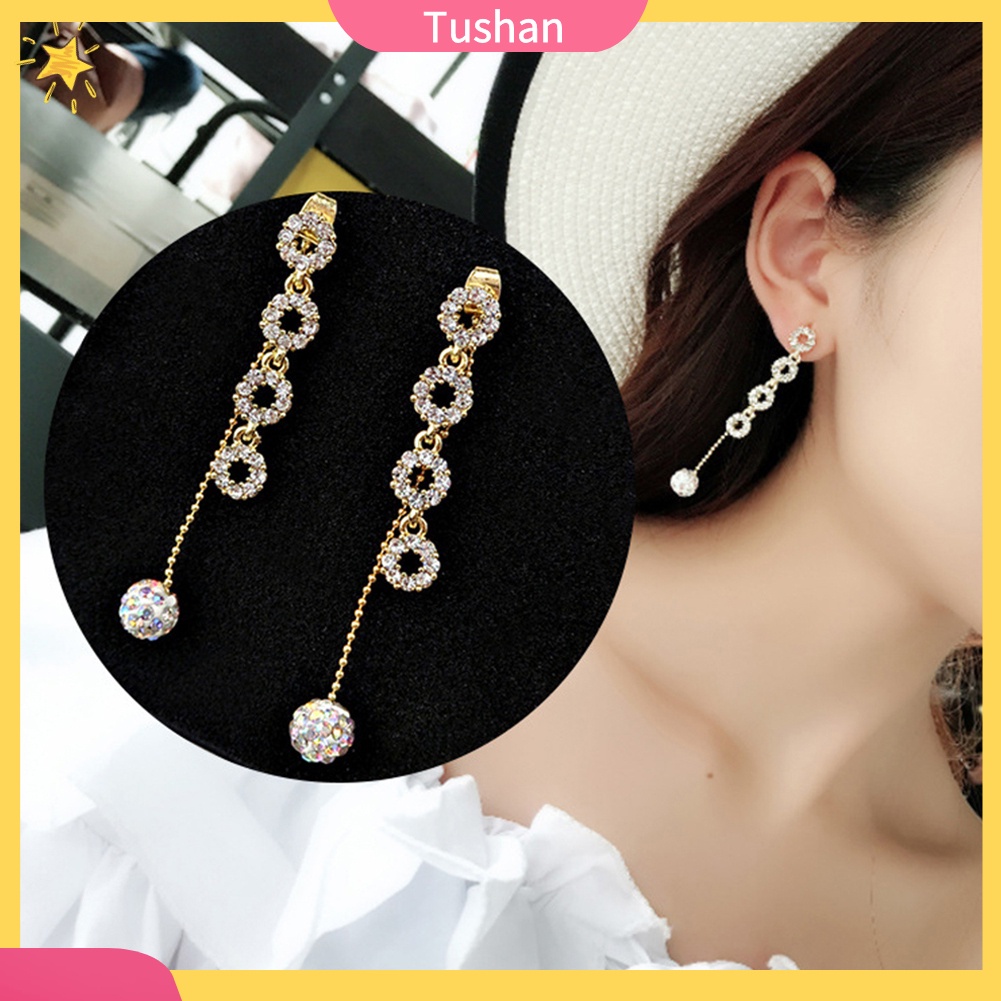 Khuyên tai dài đính đá giả thời trang xinh xắn cho nữ