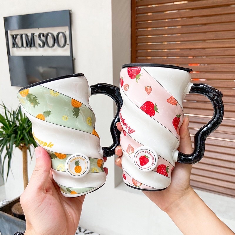 Cốc sứ,ly sứ xoăn 500ml họa tiết kute pho mai que