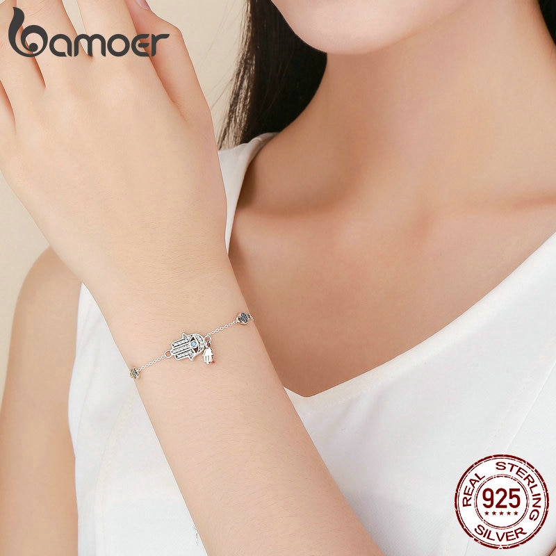 BAMOER Vòng Đeo Tay Xi Bạc 925 HìNh BàN Tay Fatima