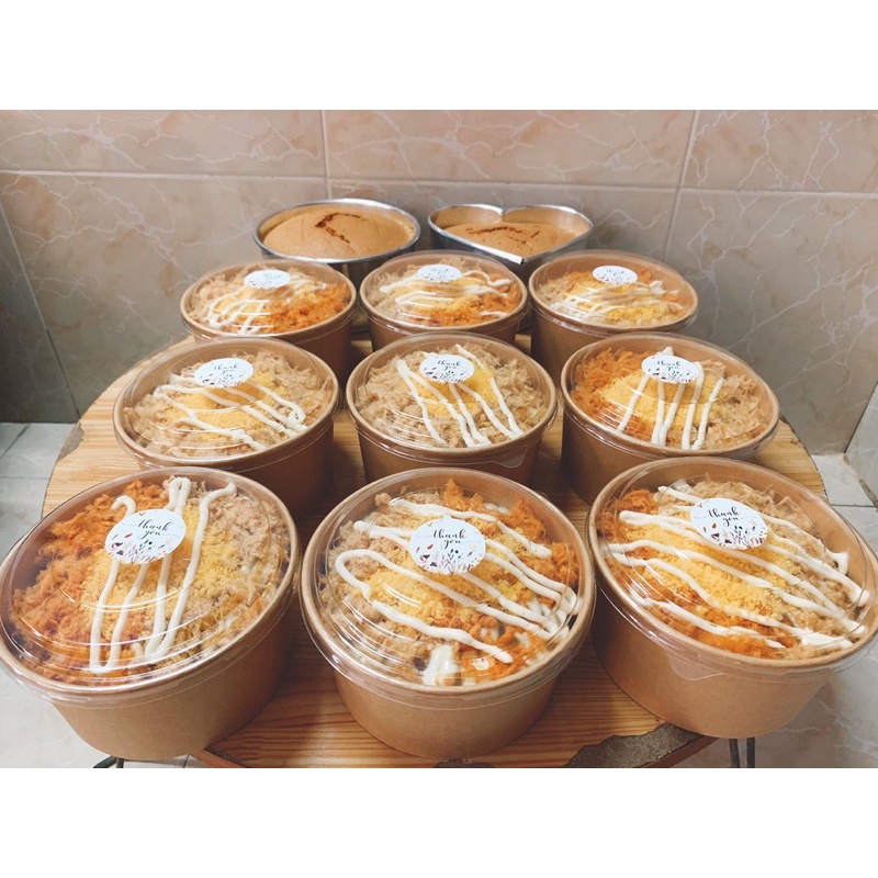 Bánh bông lan chà bông trứng muối (Size 14cm # tô 1000ml)