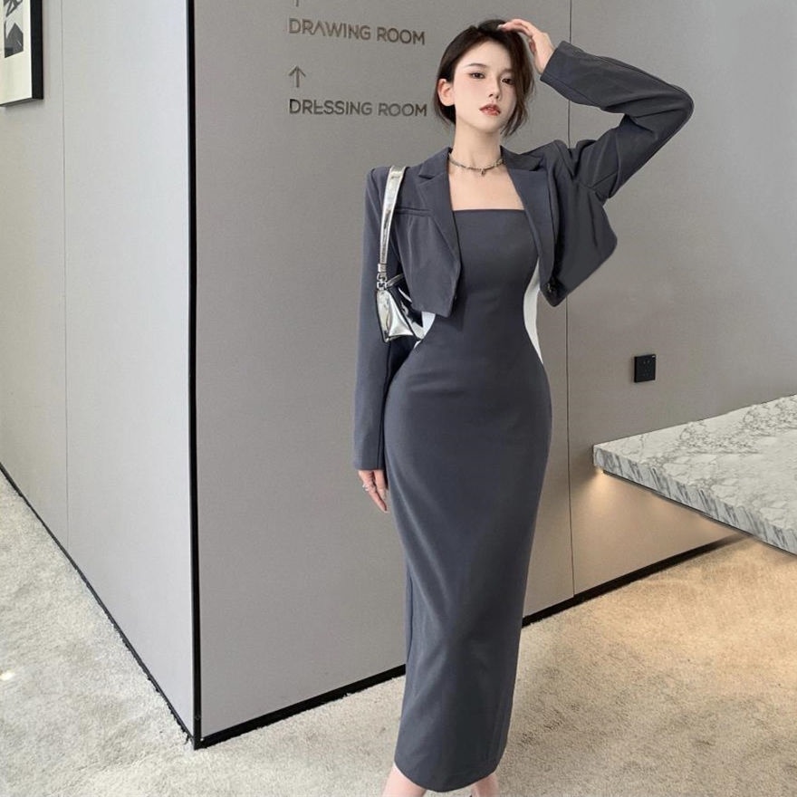 Set đầm ngắn và áo khoác mẫu mới thời trang mùa xuân 2022 dành cho nữ