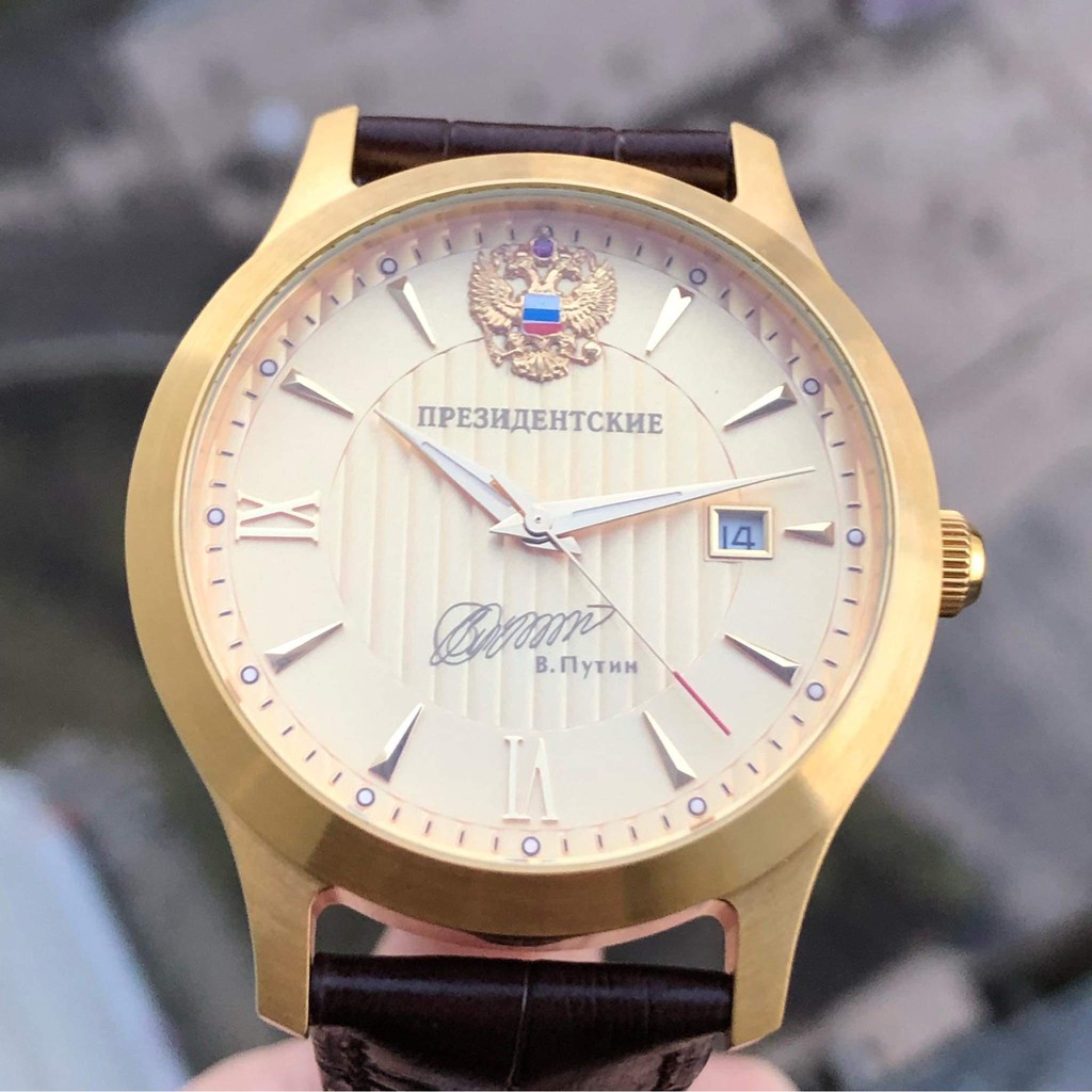 Đồng hồ Nga chữ ký thổng thống mặt vàng ươm 25229. Đồng hồ Poljot nam máy cơ tự động Automatic, size
