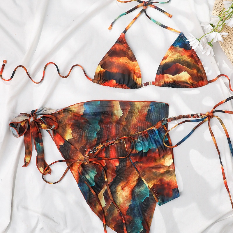 Bộ Bikini 3 Mảnh Có Đệm Nâng Ngực Thắt Nút In Họa Tiết Thời Trang Đi Biển
