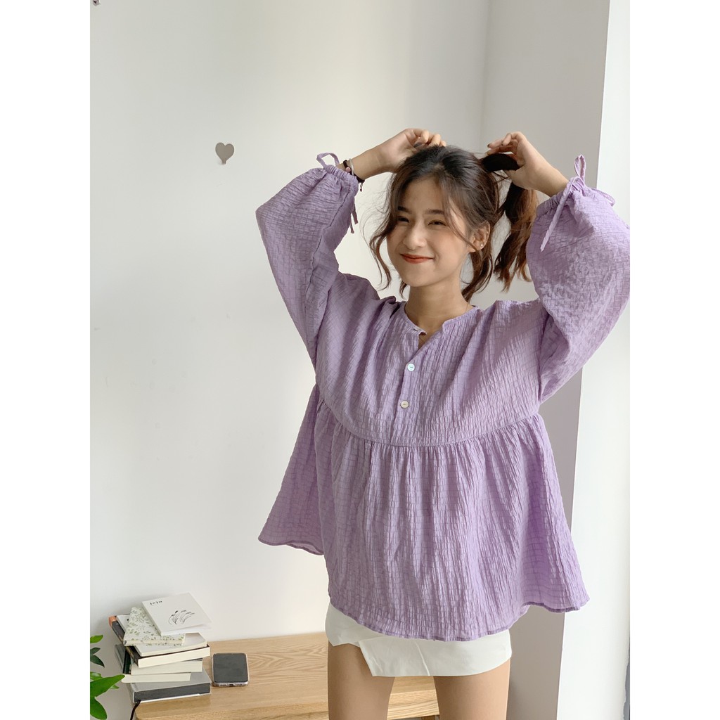 [Mã WASKT304 giảm 15% tối đa 30K đơn 99K] áo BBD cúc ngực vải nhún tầng TKA254 1994closet | WebRaoVat - webraovat.net.vn