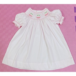Đầm smock thêu tay màu hồng phấn